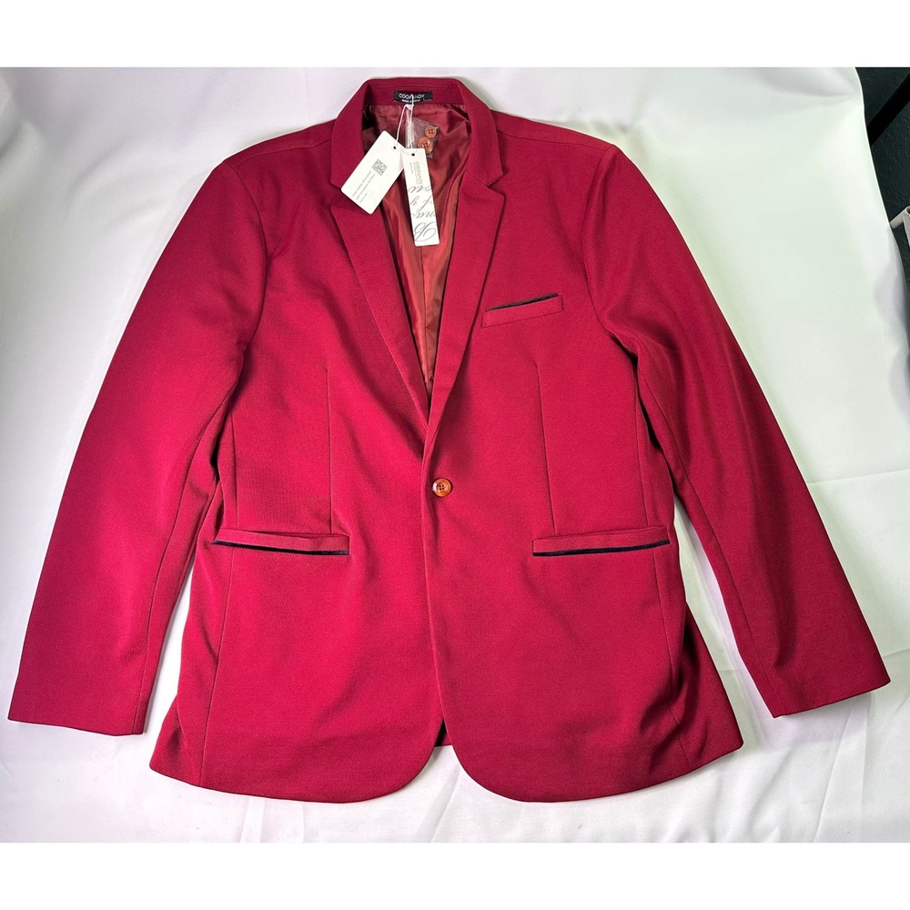 Coofandy Mens Burgundy Red Slim Fit Blazer One-Button Sport Coat Size Medium NWT